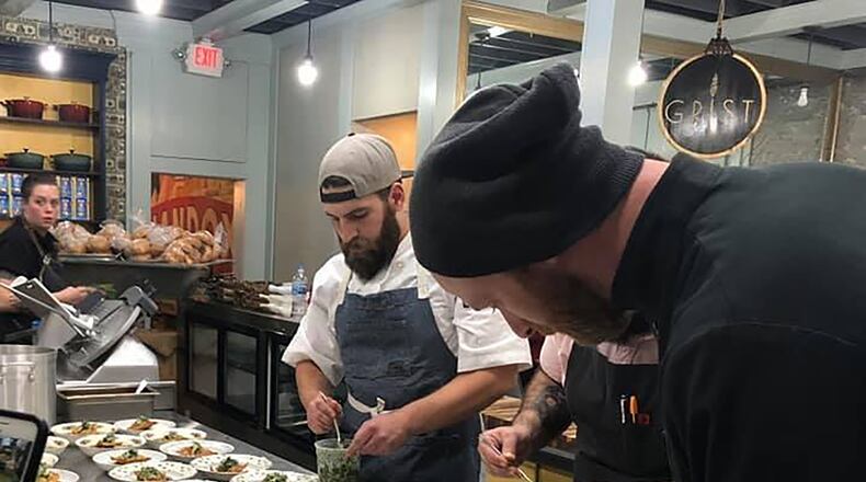 Andy Bagherian and his long time friend and cofounder of Jollity, Zackary Weiner work together often during the many Jollity pop-up events. Here they are plating a main course prior to serving to customers. CONTRIBUTED