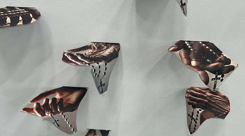 Curtis Mann, detail of Penance, Inkjet prints mounted to glass, 2024, dimensions variable