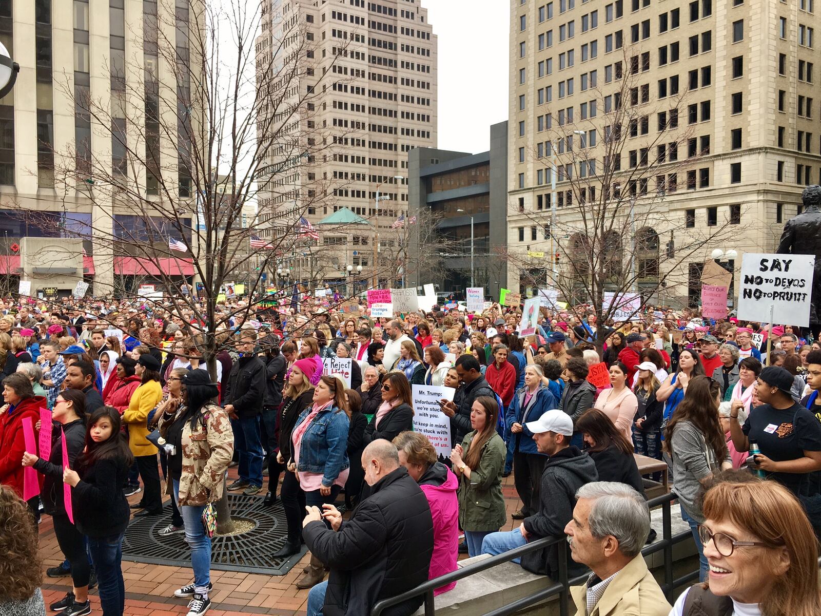 Police said nearly 3,000 people came to Courthouse Square in  Dayton for a rally held in conjunction with the  Women's March on Washington on Saturday, Jan. 21. LYNN HULSEY/Staff