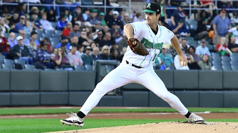 Dayton starter Nick Sando pitched five shutout innings Thursday night at Day Air Ballpark. JEFF GILBERT/CONTRIBUTED