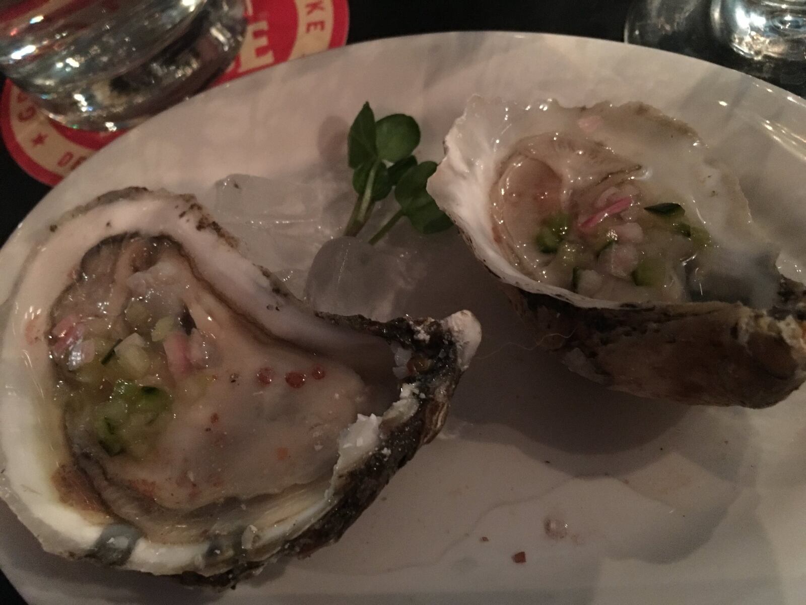 “Gin And Tonic” Oysters on the half-shell with juniper berry, lime and smoked salt featured recently at the French Riviera New Year’s Eve dinner at Lily’s Bistro. Contributed photo by Alexis Larsen