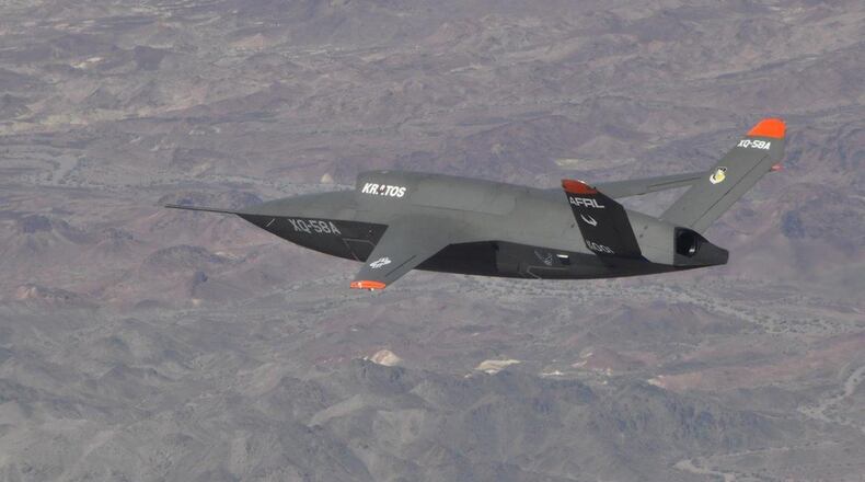 The XQ-58A Valkyrie is pictured during second test flight on June 11, 2019. Kratos Defense & Security Solutions Inc. and the Air Force Research Laboratory received a 2020 Aviation Week Network Laureate Award for this low-cost, rapidly procured attritable concept vehicle. (Courtesy photo/1st Lt Randolph Abaya, 586 Flight Test Squadron.)