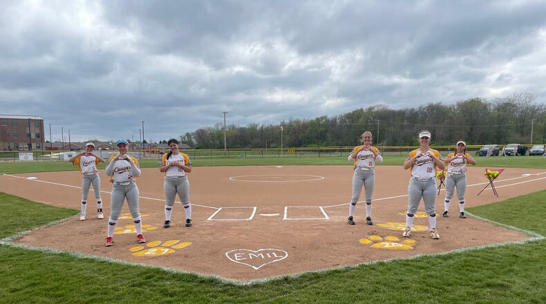 Kenton Ridge seniors honor Emil Leach on April 28, 2023, in Springfield. Contributed photo