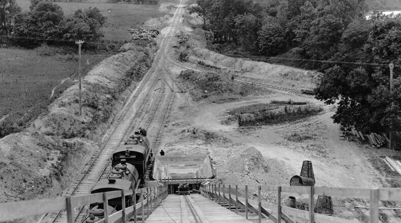Englewood Dam, June 22, 1918. Looking south from screening plant showing dam site being prepared.