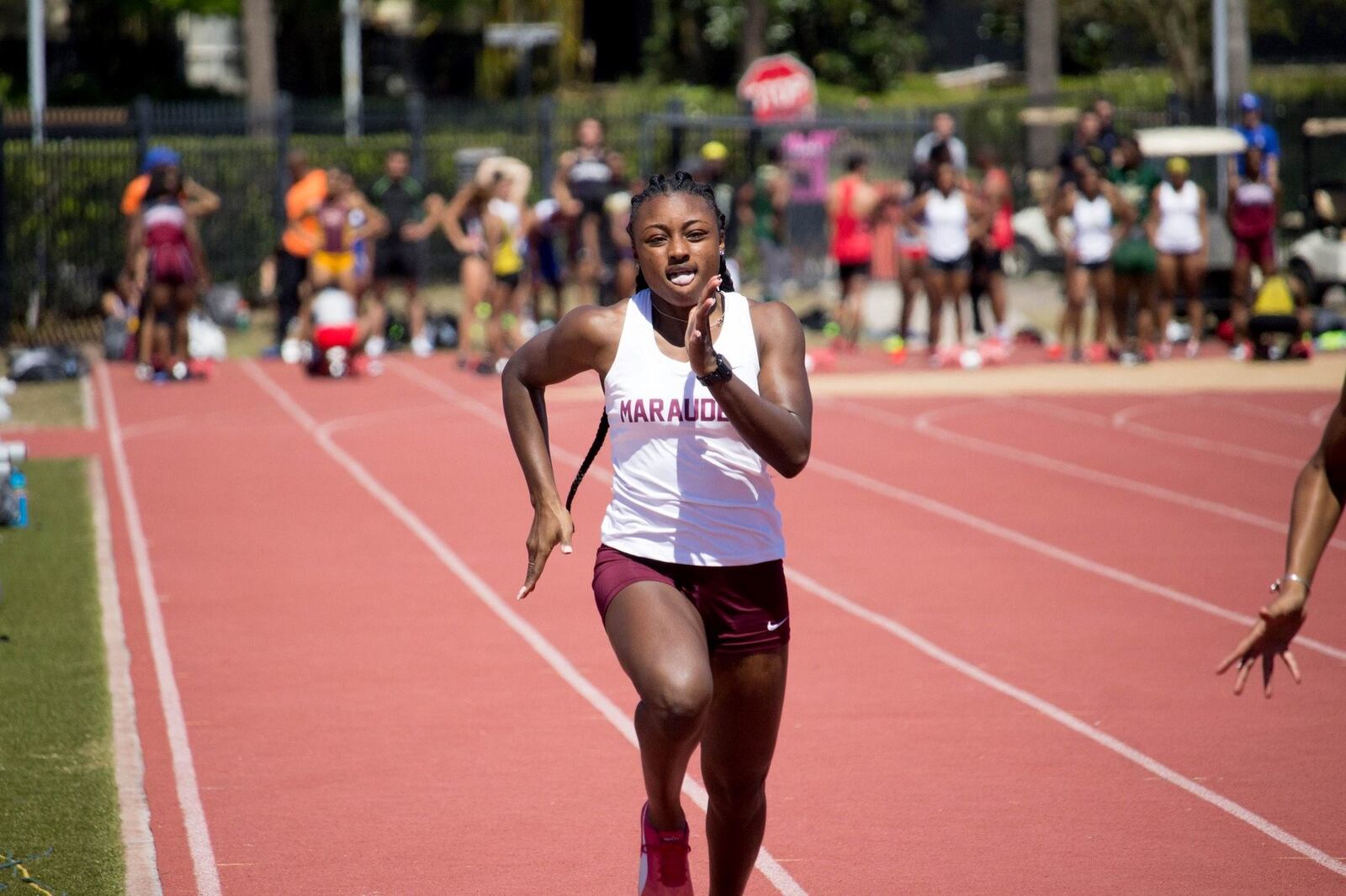 Central State’s Krystal Mitchell competing in 100. CONTRIBUTED