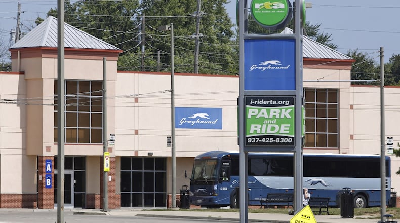 Greyhound bus service shares a building with the Greater Dayton RTA in Trotwoood. . TY GREENLEES / STAFF