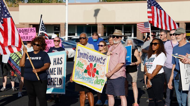 A Peace Rally was held at the Clark County Democratic Party on Park Road in Springfield Wednesday, Sept. 18, 2024. BILL LACKEY/STAFF