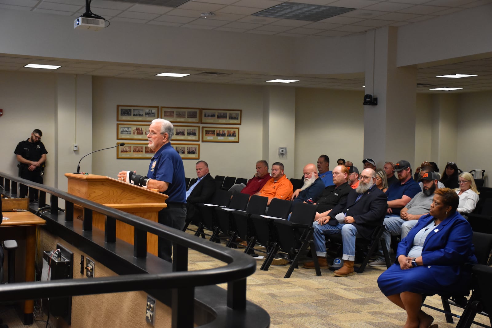 Thomas Ritchie Sr., president of the Dayton-Miami Valley AFL-CIO, speaks at a Dayton City Commission meeting in favor of a new ordinance requiring project labor agreements for some city projects. Representatives from construction trades were in the audience. CORNELIUS FROLIK / STAFF