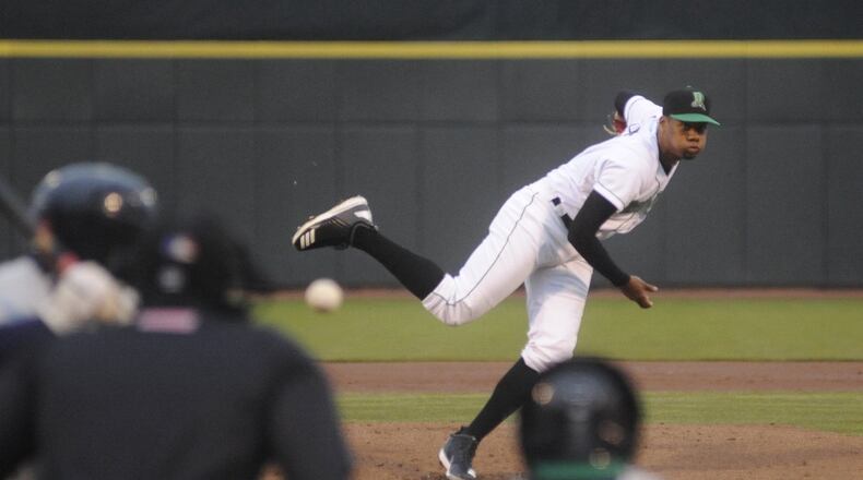 No. 1 draft choice Hunter Greene made his Dragons debut against the visiting Lake County Captains at Fifth Third Field in Dayton on Monday, April 9, 2018.