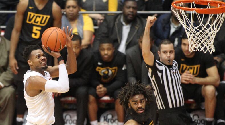 Dayton’s Charles Cooke shoots against Virginia Commonwealth on Wednesday, March 1, 2017, at UD Arena. David Jablonski/Staff