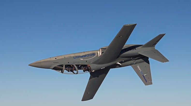 The Textron AirLand Scorpion jet, which could be part of flight tests for a new light attack aircraft for the Air Force. CONTRIBUTED