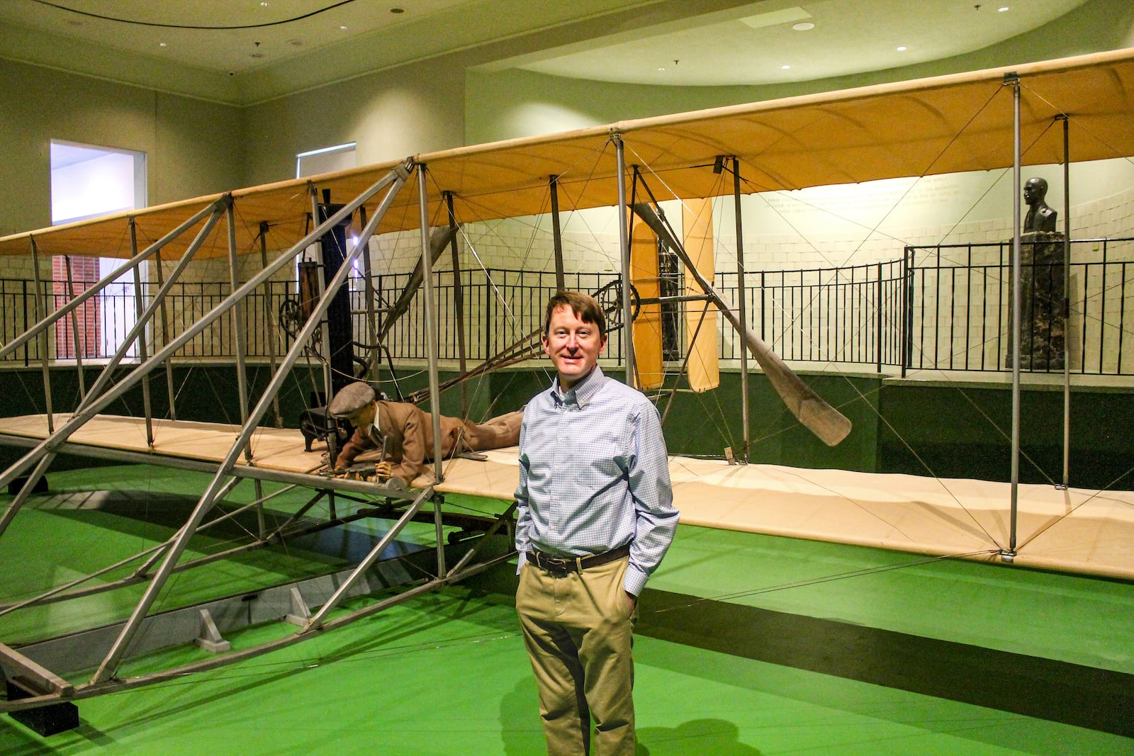 Alex Heckman stands in front of the original 1905 Wright Flyer III, the world's first practical airplane and the only airplane ever designated a National Historic Landmark.
CONTRIBUTED