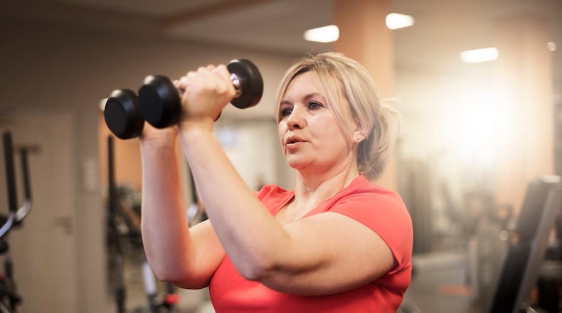 Generally, for beginners, strength training two times weekly and performing 30 minutes of low- to no-impact aerobic exercise most days of the week provide a safe point from which to build. iSTOCK/COX