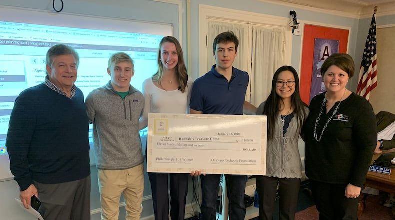 Pictured left to right: Joel Frydman, Founder of Philanthropy 101, AJ Lewandowski, Sophie Schnell, Mark Borenovic, Yaoyi Xing, Deanna Murphy, executive director Hannah’s Treasure Chest.