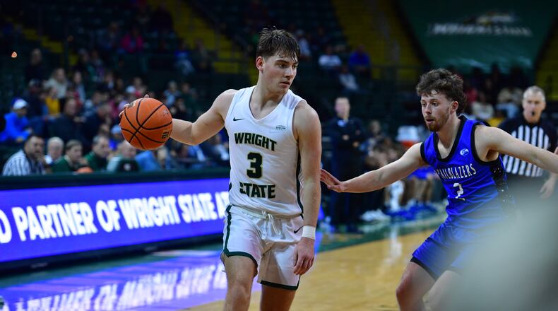 Wright State's Alex Huibregtse looks to drive vs. Ohio Christian during a game earlier this season at the Nutter Center. Huibregtse scored 31 points in the Raiders' double-overtime loss on Wednesday. Joe Craven/Wright State Athletics