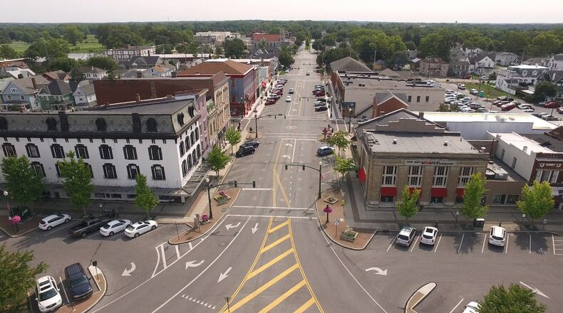 Looking along Main Street above the downtown Troy traffic circle. TY GREENLEES / STAFF