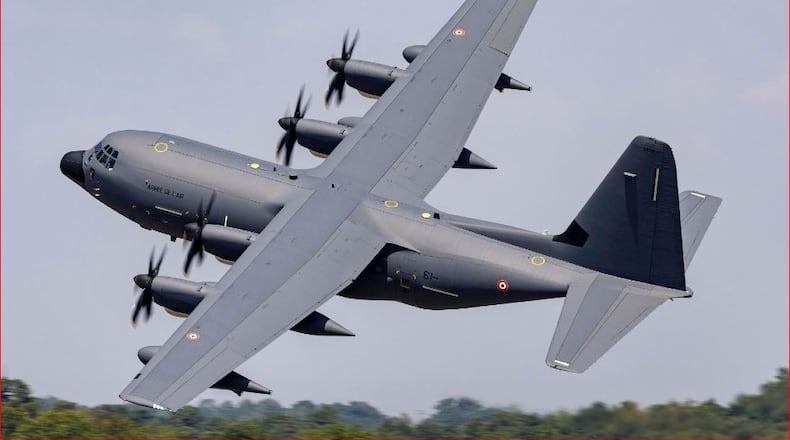 A French KC-130J in flight. The Air Force Life Cycle Management Center, based at Wright-Patterson Air Force Base, played a key role in delivering two KC-130J and two C-130Js to a joint French and German squadron at Évreux-Fauville Air Base, France. (Photo by Todd R. McQueen, Lockheed Martin)