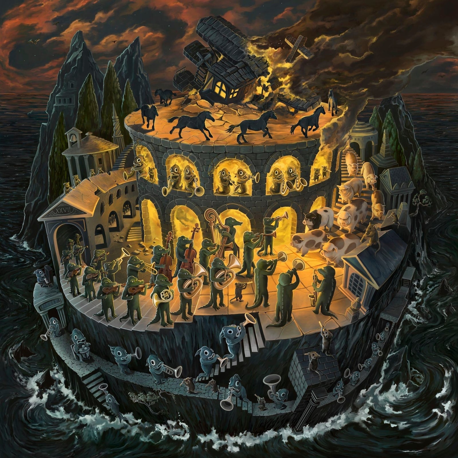 This cover image released by p(doom) Records shows “Phantom Island” by King Gizzard & The Lizard Wizard. (p(doom) Records via AP)