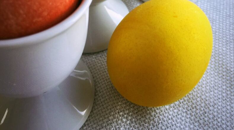 You can achieve brilliant and natural-colored Easter eggs by using common vegetable material as dye. CONNIE POST/STAFF