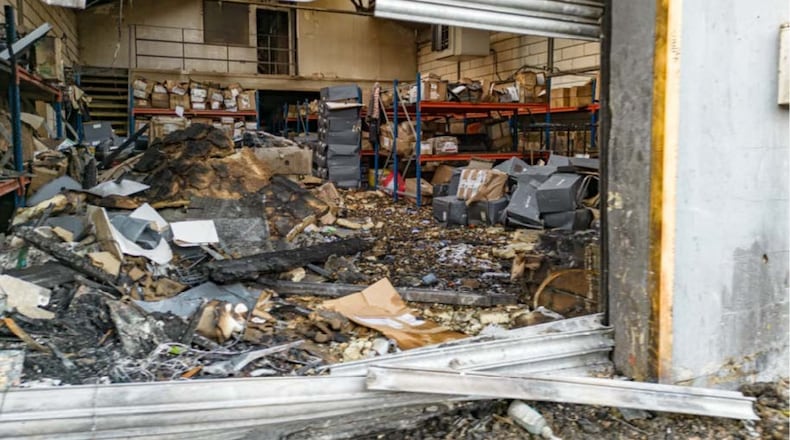 Undated handout photo issued by the Metropolitan Police of the damage to an east London warehouse. (Metropolitan Police via AP)