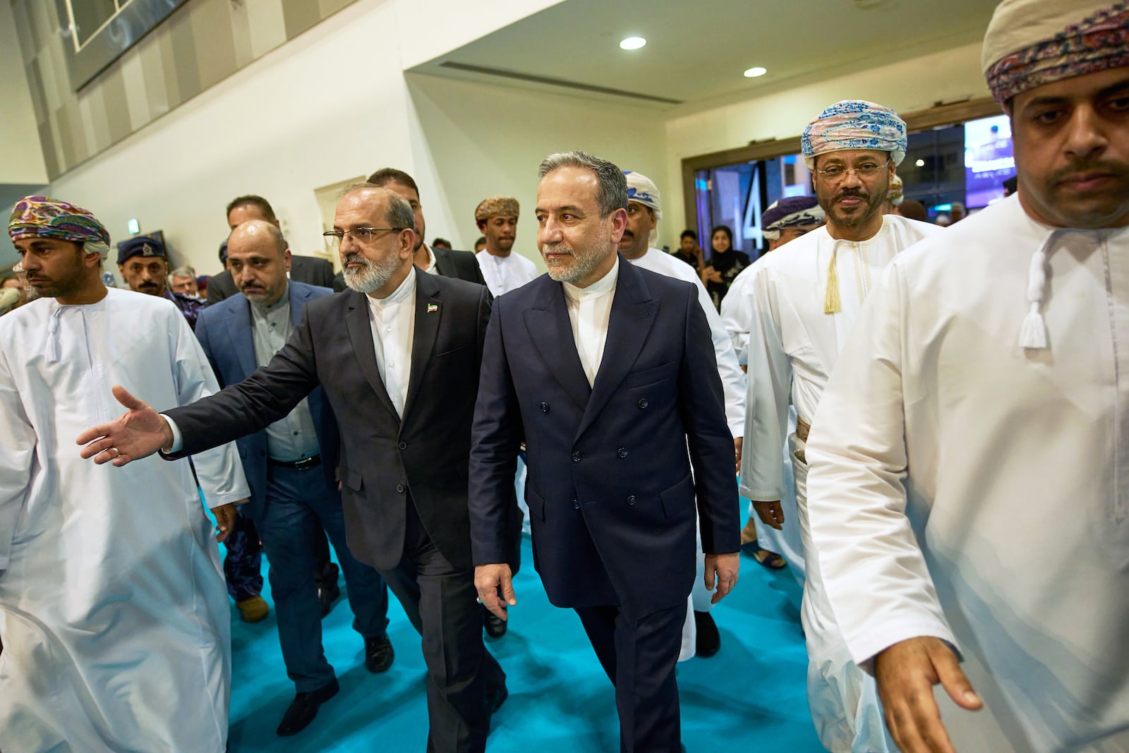 Iranian Foreign Minister Abbas Araghchi, visits the Muscat International Book Fair in Oman, Friday, April 25, 2025. (AP Photo/ Fatima Shbair)