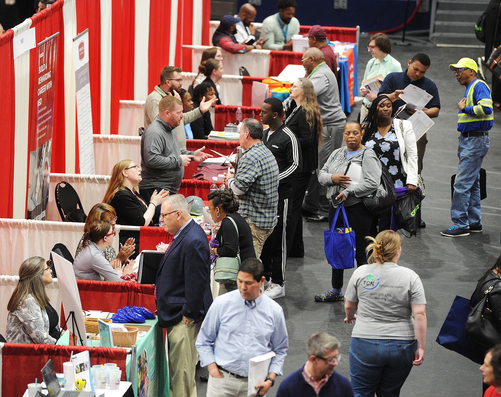 The Montgomery County Workforce Development Services  hosted their Spring Job Fair Thursday, April 27, 2023 at the University of Dayton Arena. Job seekers had the opportunity to meet with nearly 150 local employers and explore a variety of jobs. MARSHALL GORBY\STAFF