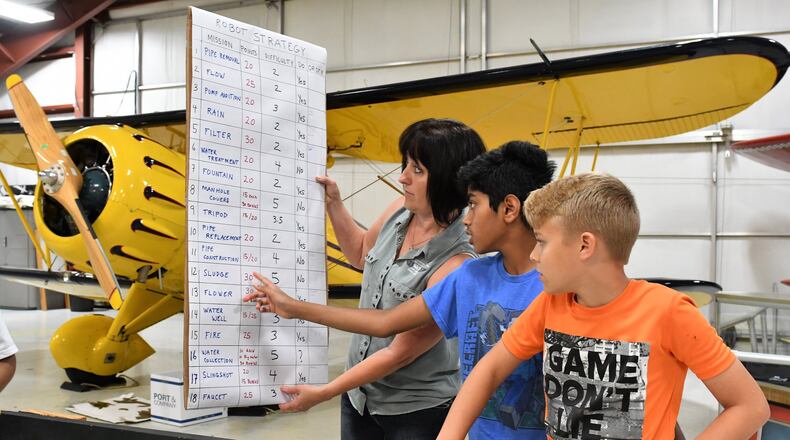 Nancy Royer (left), WACO learning center director, works with participants in a WACO robotics program. CONTRIBUTED