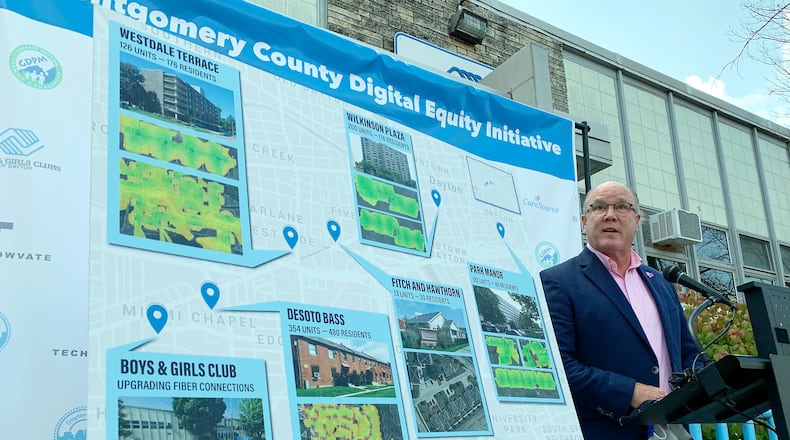Dan McCabe, CareSource chief administrative officer and CEO of the CareSource Foundation, speaks Thursday during the launch of the Dayton-Montgomery County Digitial Equity Initiative. CHRIS STEWART / STAFF