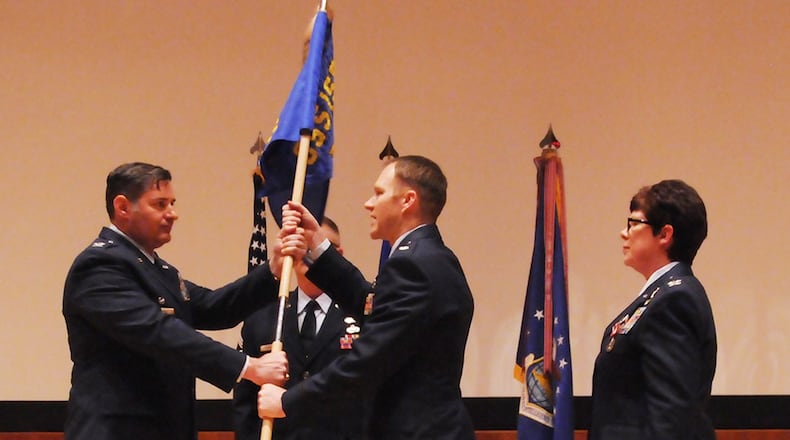 The 71st Intelligence Squadron, 655th Intelligence, Surveillance and Reconnaissance Group held a change of command ceremony honoring the outgoing squadron commander, Col. Julie Spears, and the incoming commander, to Lt. Col. Eric Bernkopf, Sept. 23. The 71st IS is one of three 655 ISRG squadrons based at Wright-Patterson Air Force Base, along with the group headquarters. (Contributed photo)