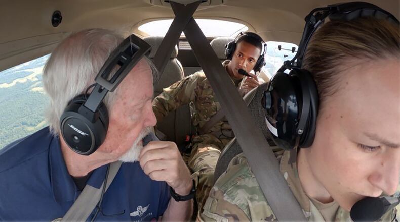 Civil Air Patrol Capt. Thomas O’Connor speaks with 2nd Lt. Sedacy Walden (center rear) as Capt. Kayla Pipe pilots their CAP Cessna. Launched in 2019 as an experimental initiative, the Rated Preparatory Program, or RPP, provides accelerated instruction that identifies future pilots, navigators and other crew members to help address the Air Force’s potential pilot shortage. U.S. AIR FORCE PHOTO
