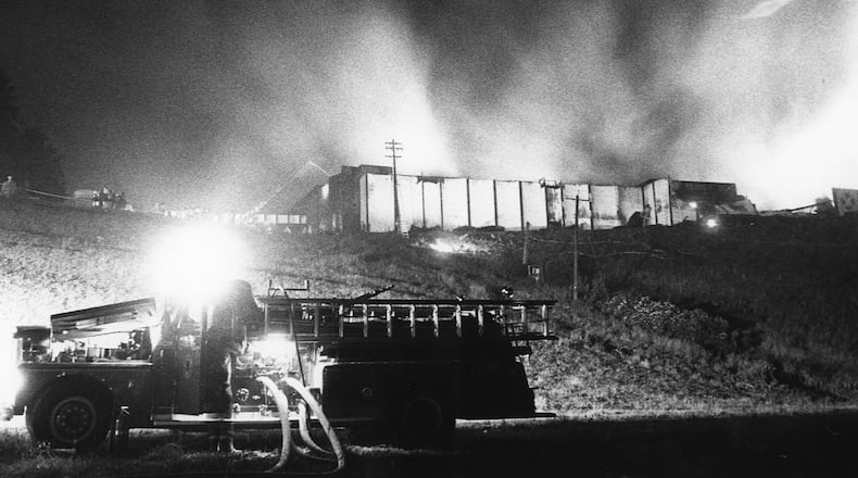 A fire burns at the Beverly Hills Supper Club in May of 1977.