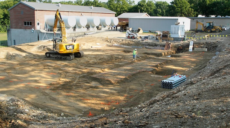 The City of Huber Heights is building a water softening plant to improve water for residents. This is a picture from when construction began over the summer. The water will start getting softened at the end of April. TY GREENLEES / STAFF