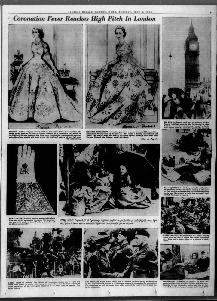 Dayton newspaper pages from Queen Elizabeth coronation