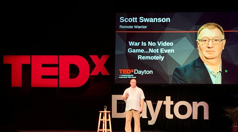 Scott Swanson, retired Air Force officer and TEDxDayton speaker, shares his talk about 'remote warriors,' on the modern front lines. LONDON BISHOP/STAFF