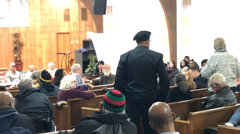 More than 50 people gathered Saturday to learn more about a counter-rally on May 25 at the same time the Honorable Sacred Knights, a Ku Klux Klan-affiliated group, plans to rally on Courthouse Square in Dayton. STAFF/LAWRENCE BUDD