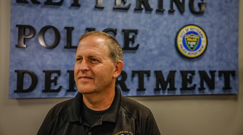 Kettering police Lt. Craig Moore speaks during a press conference Friday, July 21, 2023, concerning an adult who attempted to enroll in Kettering schools so he could play soccer. JIM NOELKER/STAFF