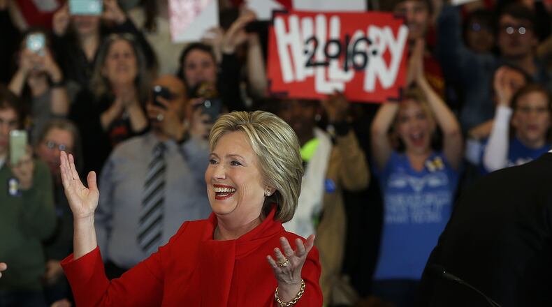 Democratic presidential candidate former Secretary of State Hillary Clinton greets supporters during her caucus night event in the Olmsted Center at Drake University on February 1, 2016 in Des Moines, Iowa. Clinton is competing with Sen. Bernie Sanders (I-VT) in the Iowa Democratic caucus. (Photo by Justin Sullivan/Getty Images) ***BESTPIX***