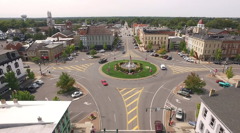 Troy downtown looking toward the traffic circle and South Market Street. TY GREENLEES / STAFF