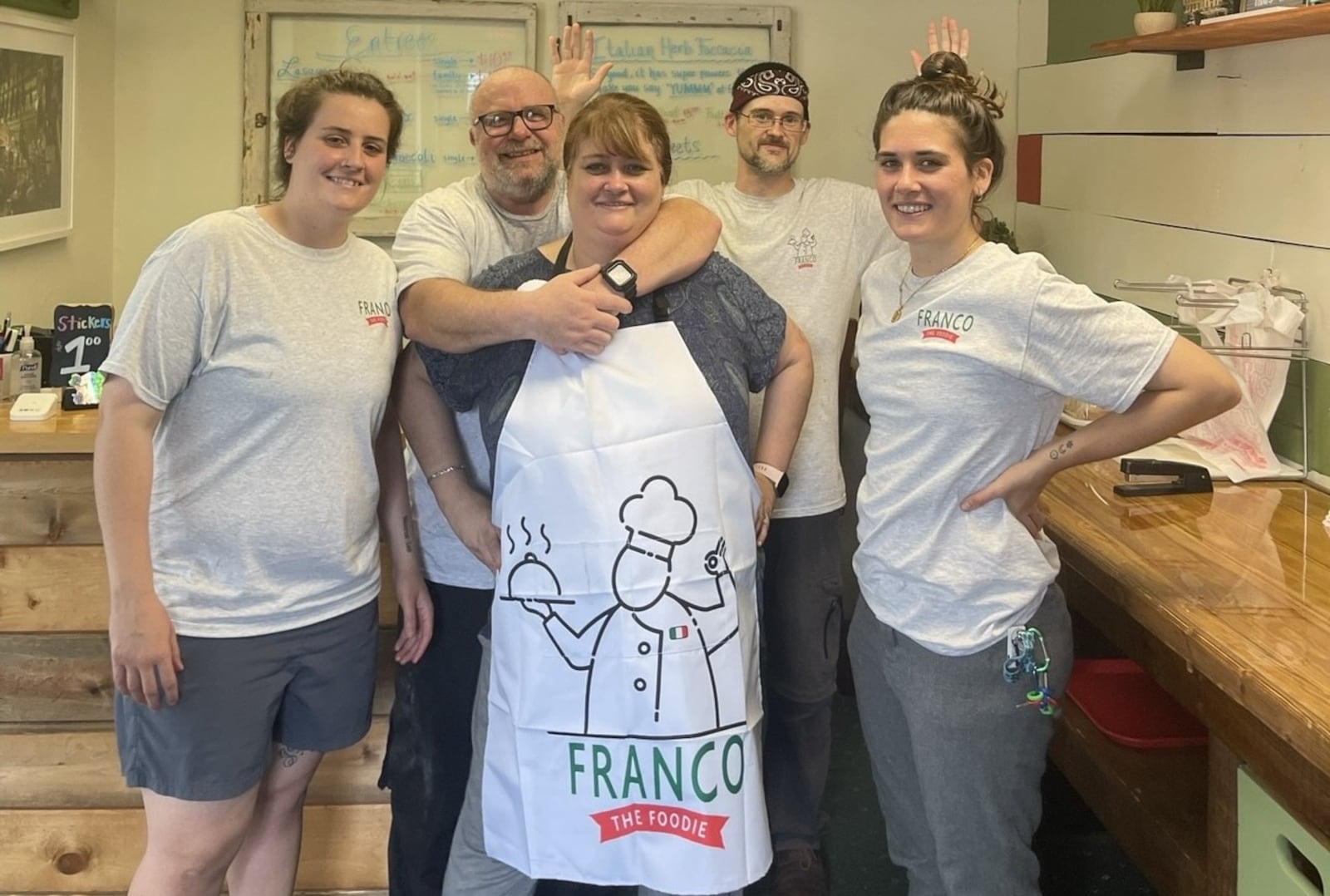 The Gallo family in their New Carlisle restaurant, Franco the Foodie. Franco Gallo is in a Cincinnati hospital, and his family created a GoFundMe page for support while they hope for a second heart transplant. PHOTO CONTRIBUTED BY KAREN GALLO.
