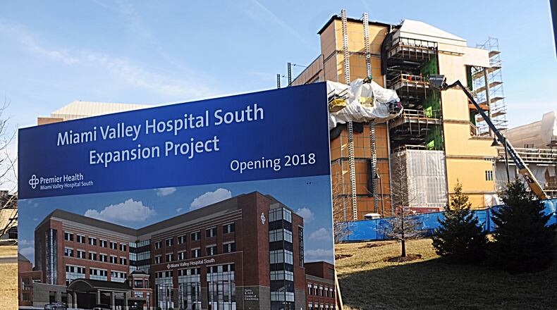 Work continues on the Miami Valley Hospital South expansion project in Centerville. A spine and joint center will be the cornerstone of the $60 million project. MARSHALL GORBY / STAFF