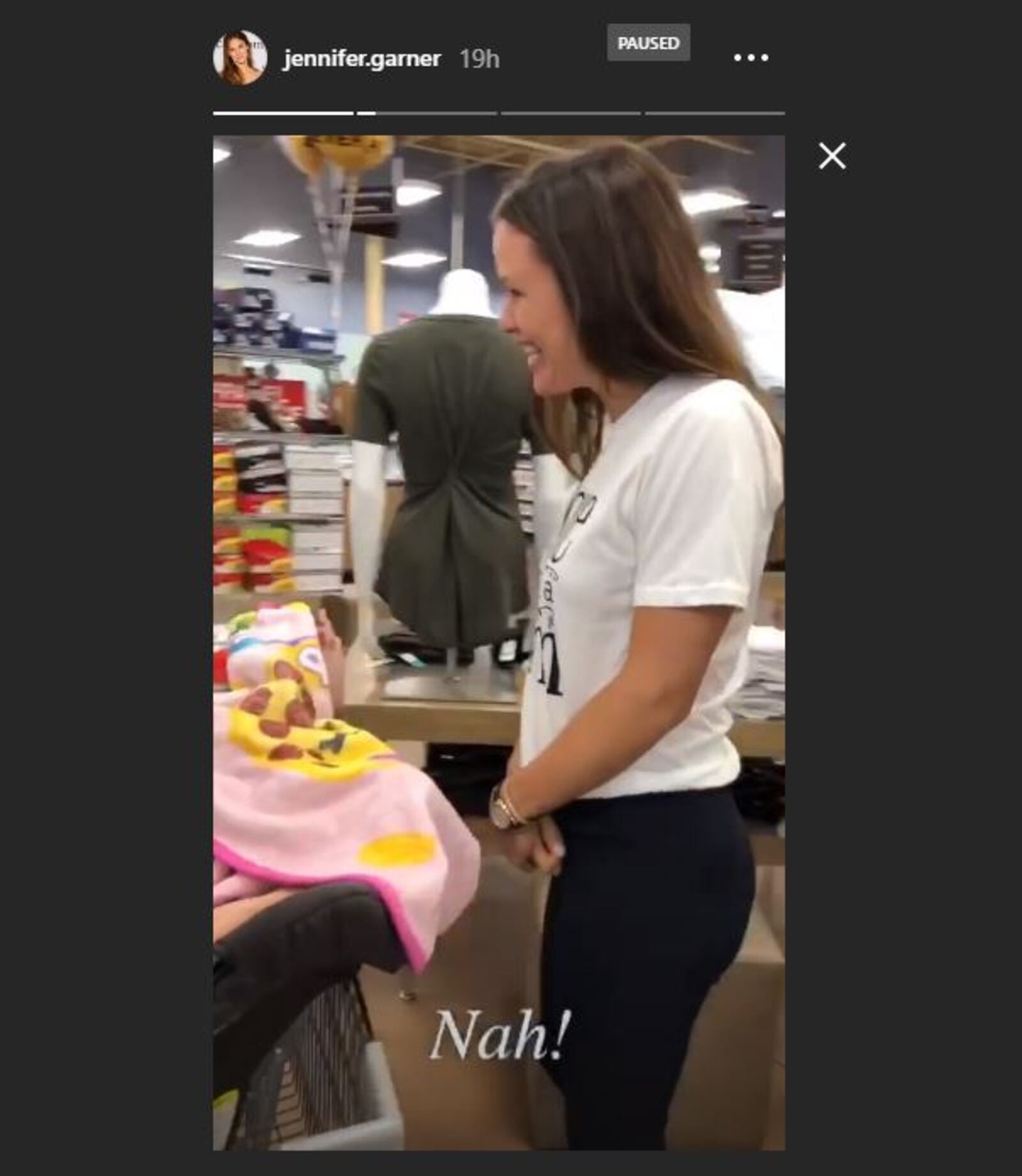 Actress Jennifer Garner posted an Instagram story Aug. 30, 2018 of her attempts to give Once Upon a Farm baby food way at a Kroger Marketplace in the Cincinnati area.