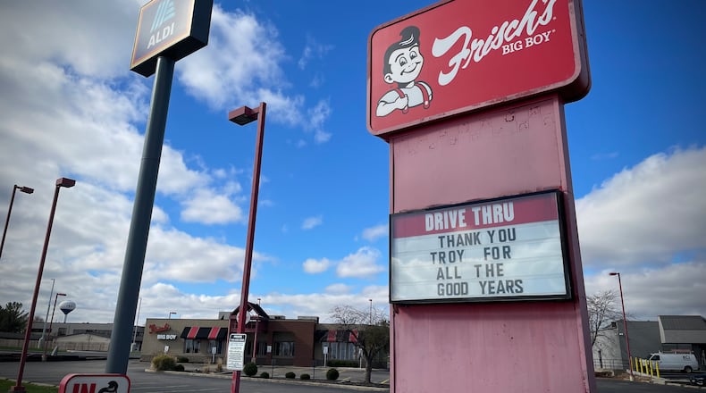 The Frisch’s Big Boy at 20 Troy Town Drive in Troy is “permanently closed,” according to a sign posted at the restaurant. NATALIE JONES/STAFF
