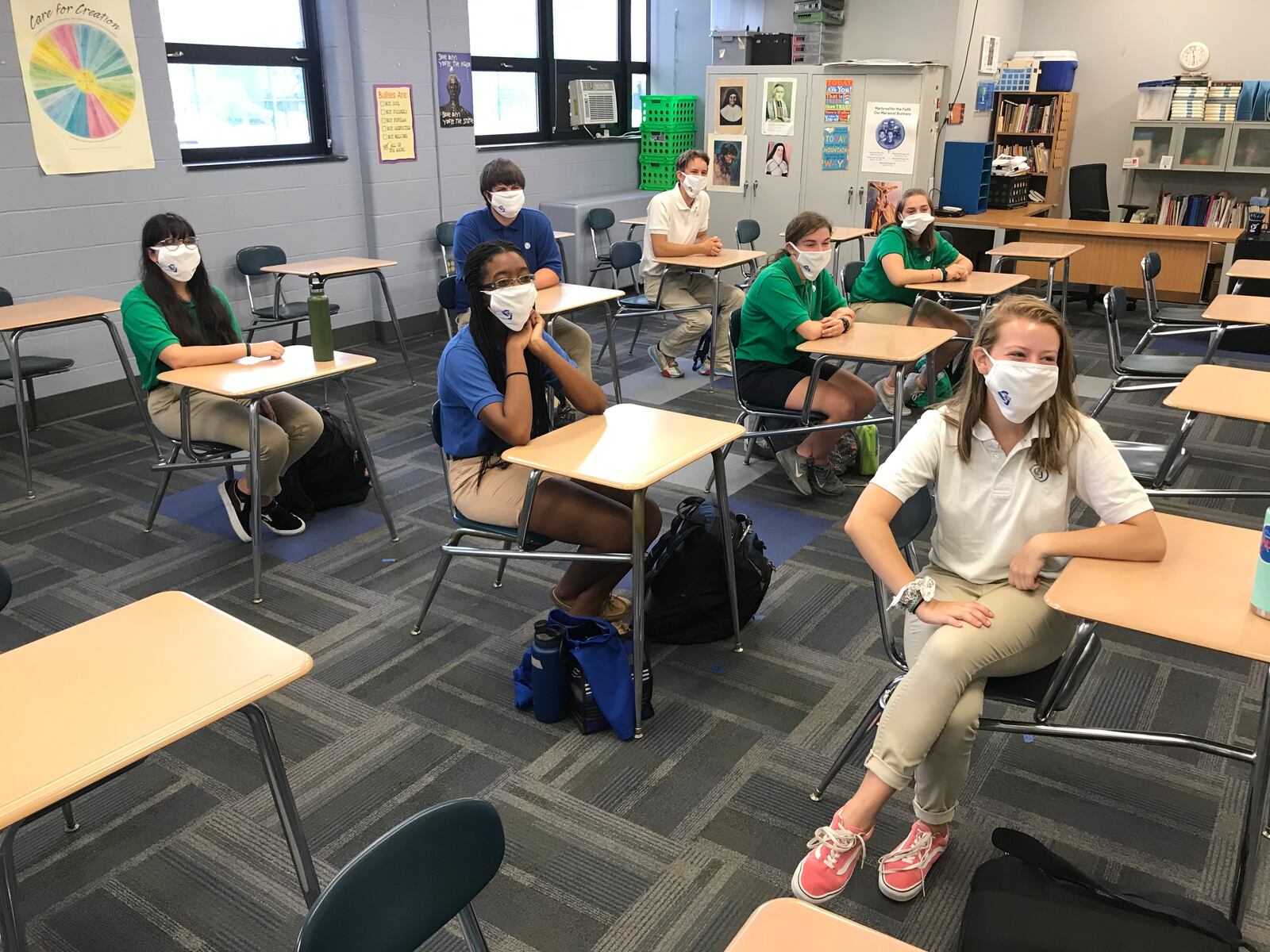 CJ students prepare for the new school year in a socially distanced classroom.