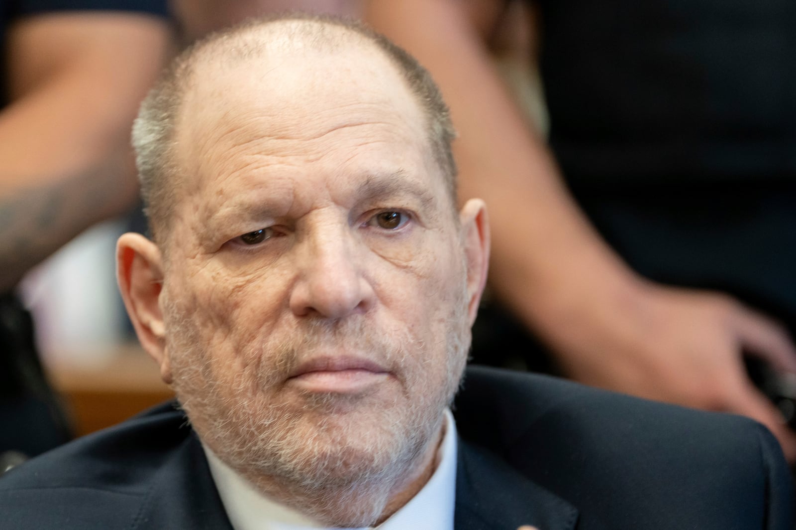 Harvey Weinstein appears in state court in Manhattan as jury selection continues in his retrial on Tuesday, April 29, 2025 in New York. (David Dee Delgado/Pool Photo via AP)