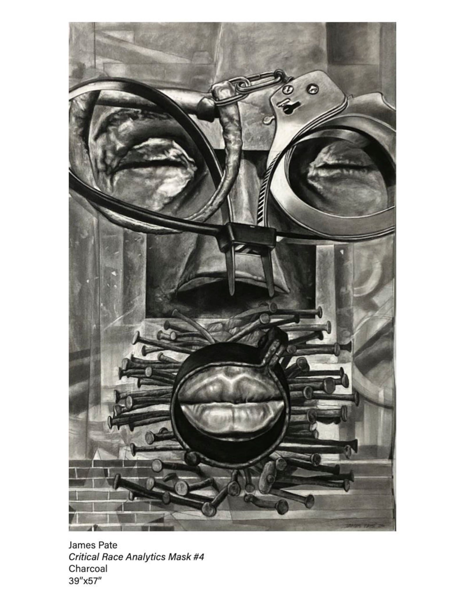 James Pate, “Critical Race Analytics Mask #4″, Charcoal, 39″×57″. CONTRIBUTED