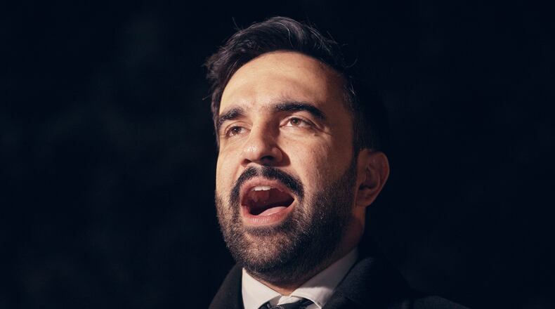 New York mayoral candidate Zohran Mamdani speaks at Dutch Kills Playground on Monday, Nov. 3, 2025, in the Queens borough of New York. (AP Photo/Andres Kudacki)