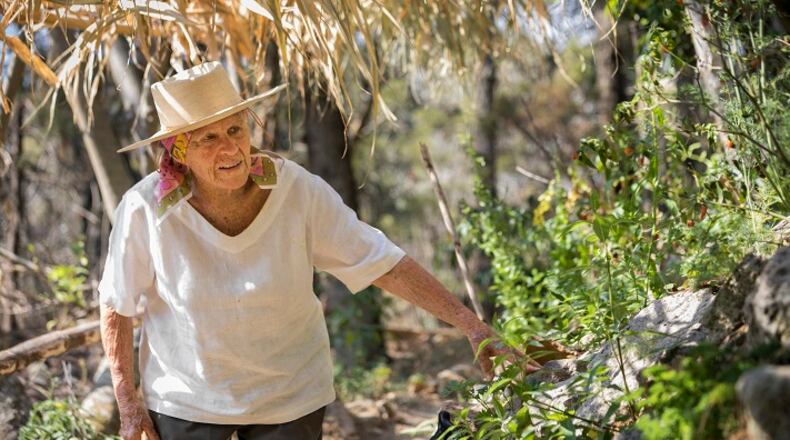 Diana Kennedy checks the peppers in the garden at Quinta Diana. (Ricardo DeAratanha/Los Angeles Times/TNS)