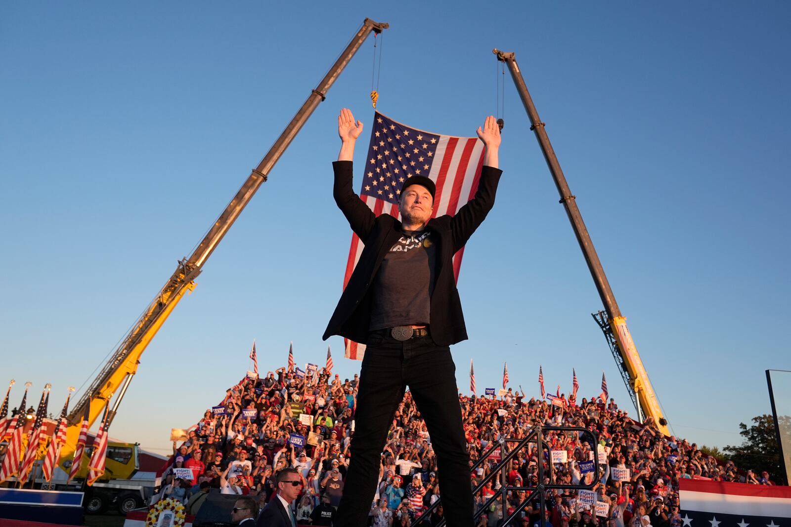 FILE - Tesla and SpaceX CEO Elon Musk walks to the stage to speak at the Butler Farm Show, Oct. 5, 2024, in Butler, Pa. (AP Photo/Alex Brandon, file)