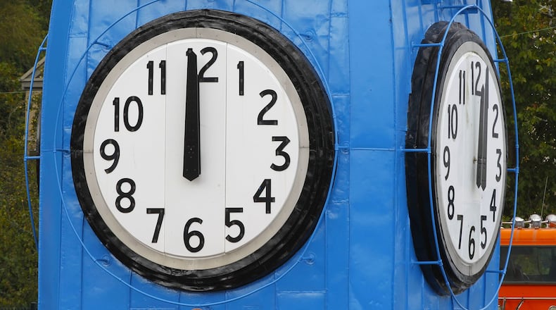 The historic Callahan Clock. The clock is a Dayton icon that is accessible from the observation deck of the tower at Carillon Park.  "It makes a great bookend for the park," Brady Kress, president and CEO of Carillon Park and Dayton History, said. "The Carillon is 151-feet tall on one end and the clock tower will be 135-feet tall with the spire on the other end."   TY GREENLEES / STAFF