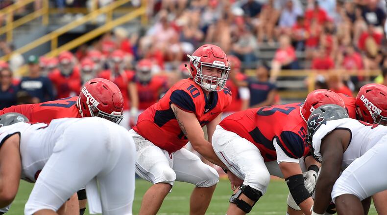 Dayton quarterback Jack Cook during last week’s game against Robert Morris. Erik Schelkun/CONTRIBUTED